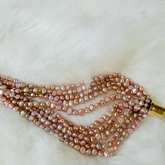 Graduated Pink Freshwater Cultured Pearl Torsade Necklace in 750 Gold. 💓 - Picture 7 of 11